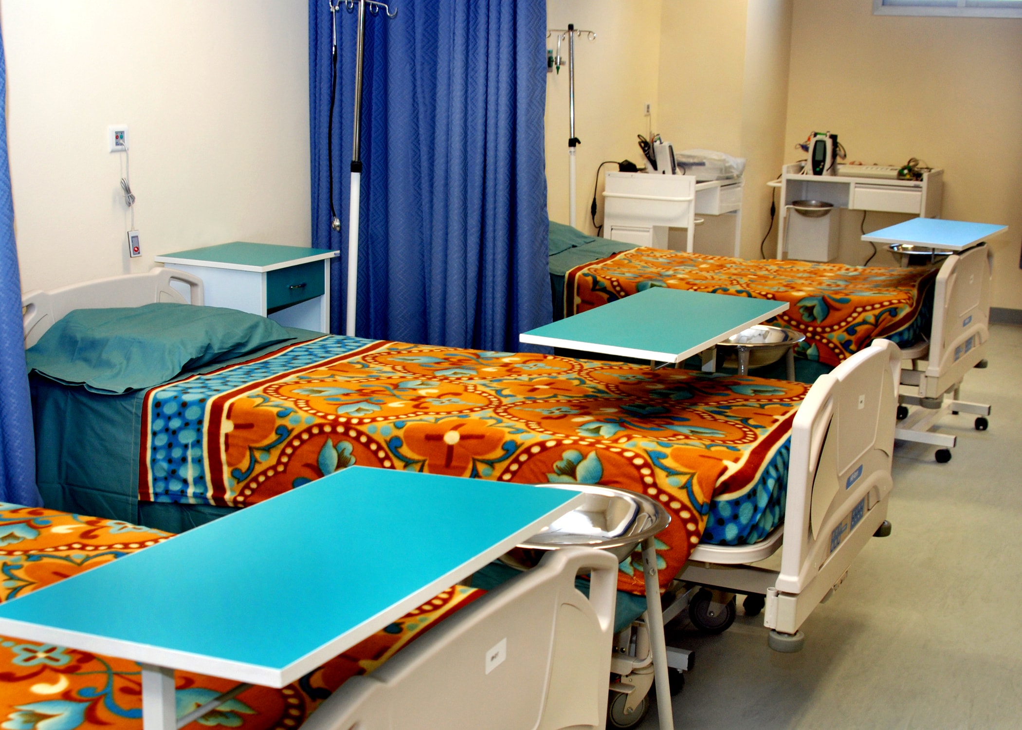 A patient bed in a hospital